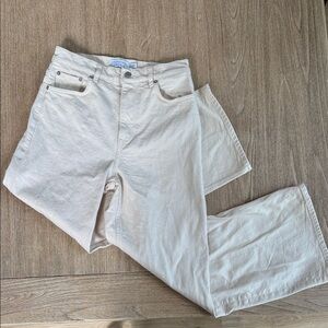 & Other Stories Wide Leg Cropped Jeans Beige Cream Size 27